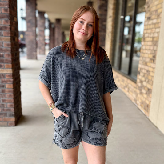 Mineral washed Thermal Knit Oversized Top: Ash