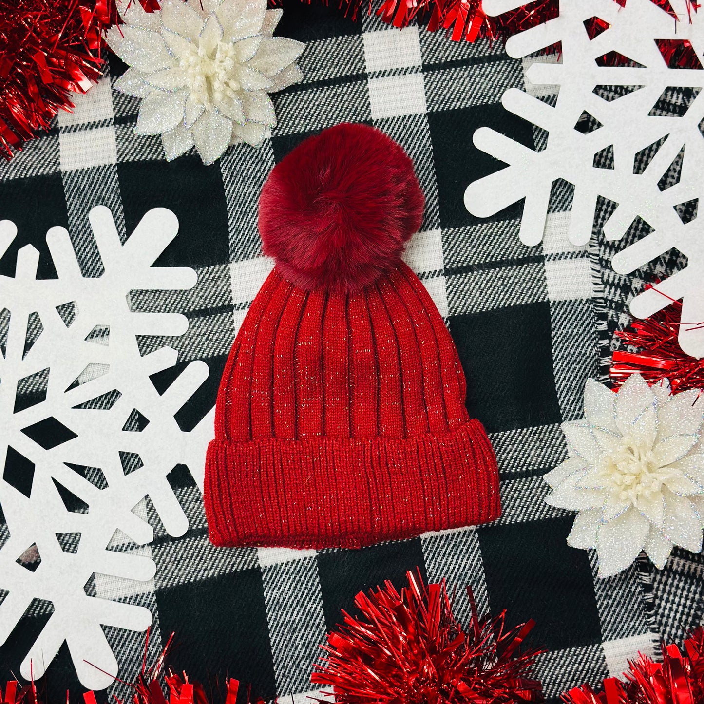 Burgundy Pom Pom Beanie