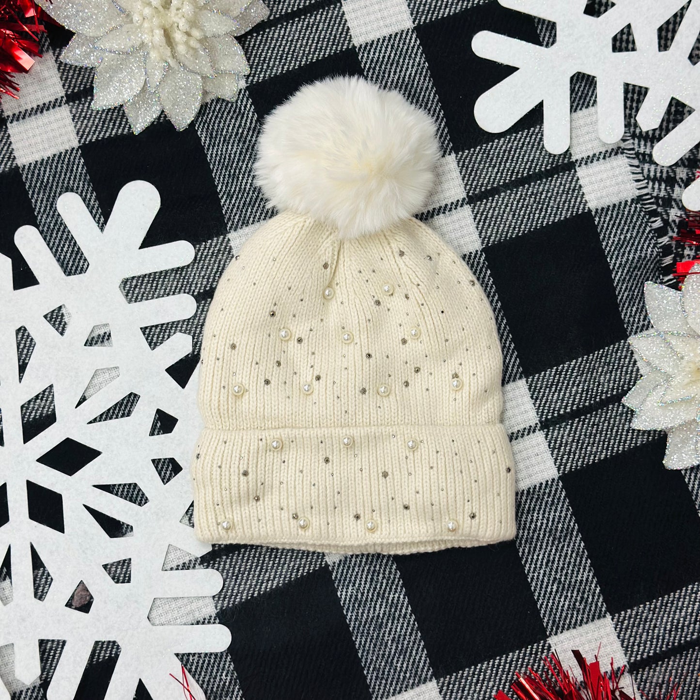 Pearled Out Cream Beanie