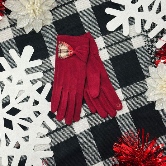 Burgundy Bow Gloves