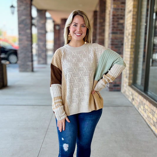 Cannot Go Wrong Turquoise and Taupe Sweater