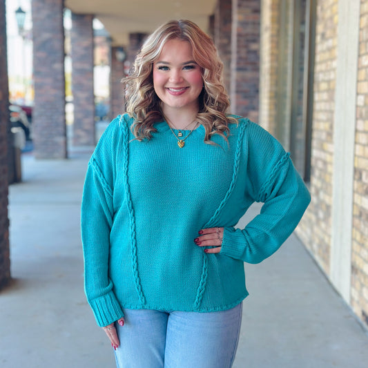 Teal Braided Sweater