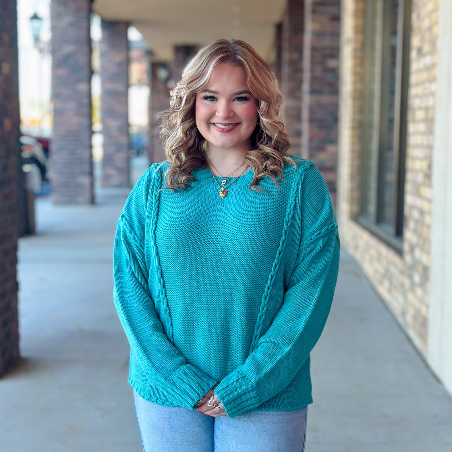 Teal Braided Sweater