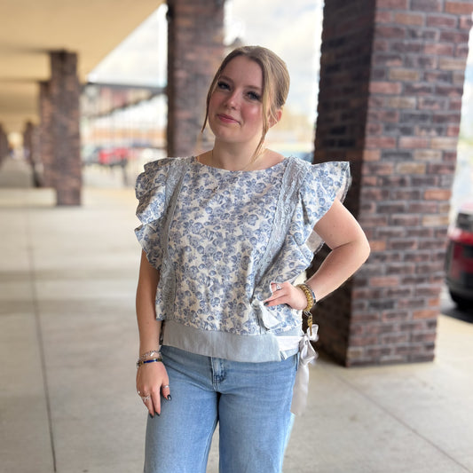 Cottage Floral Bow Top
