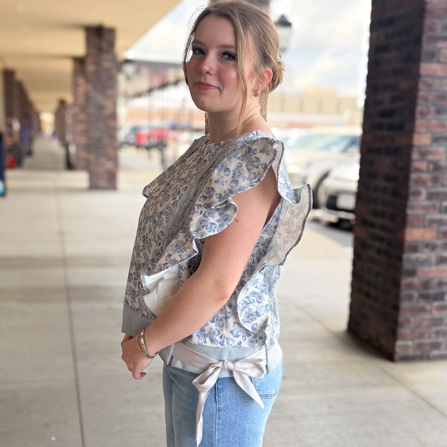 Cottage Floral Bow Top