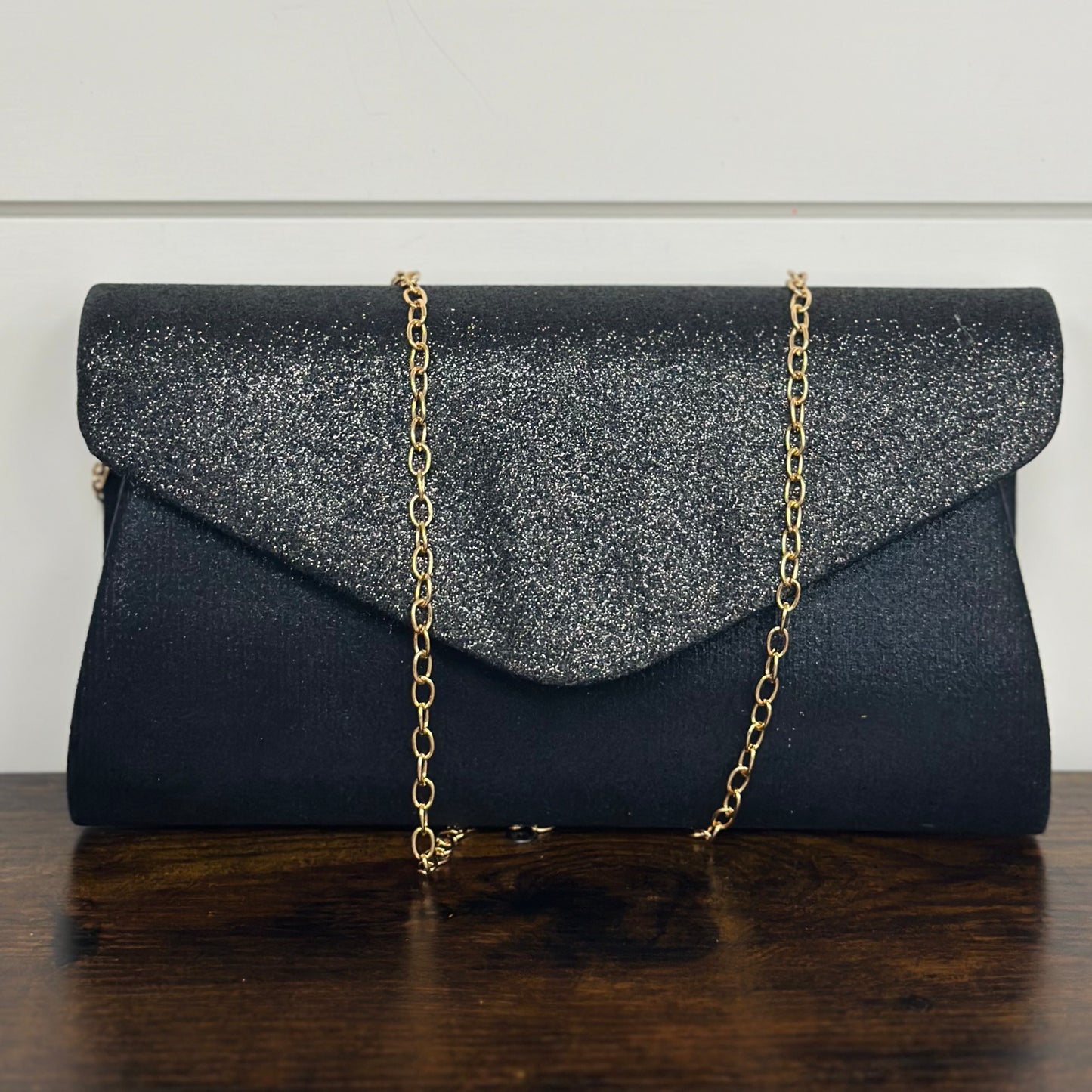 Black Shimmer Flap Clutch