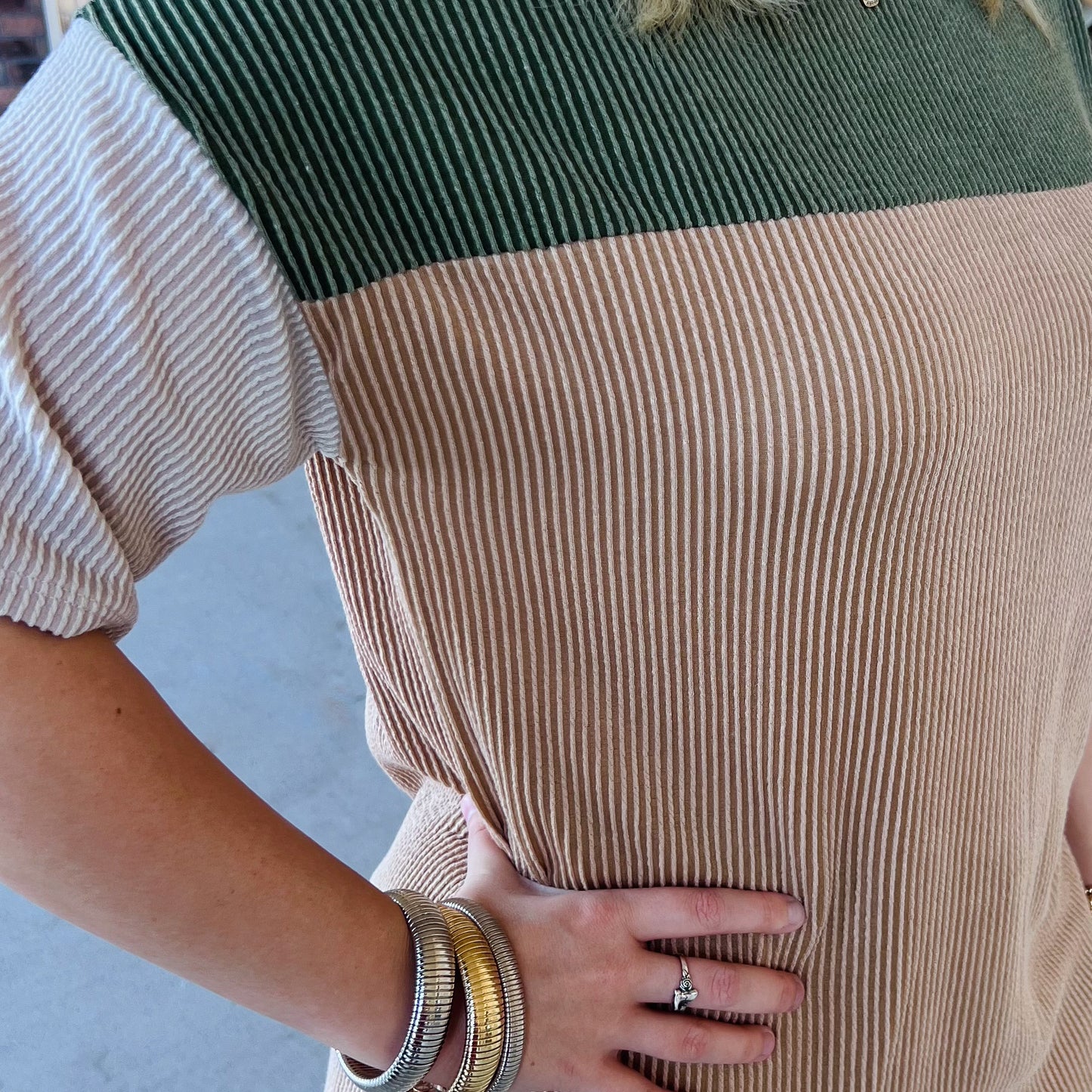 Olive Colorblock Ribbed Tee