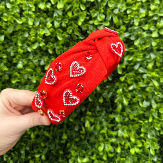 Red Rhinestone Heart Headband