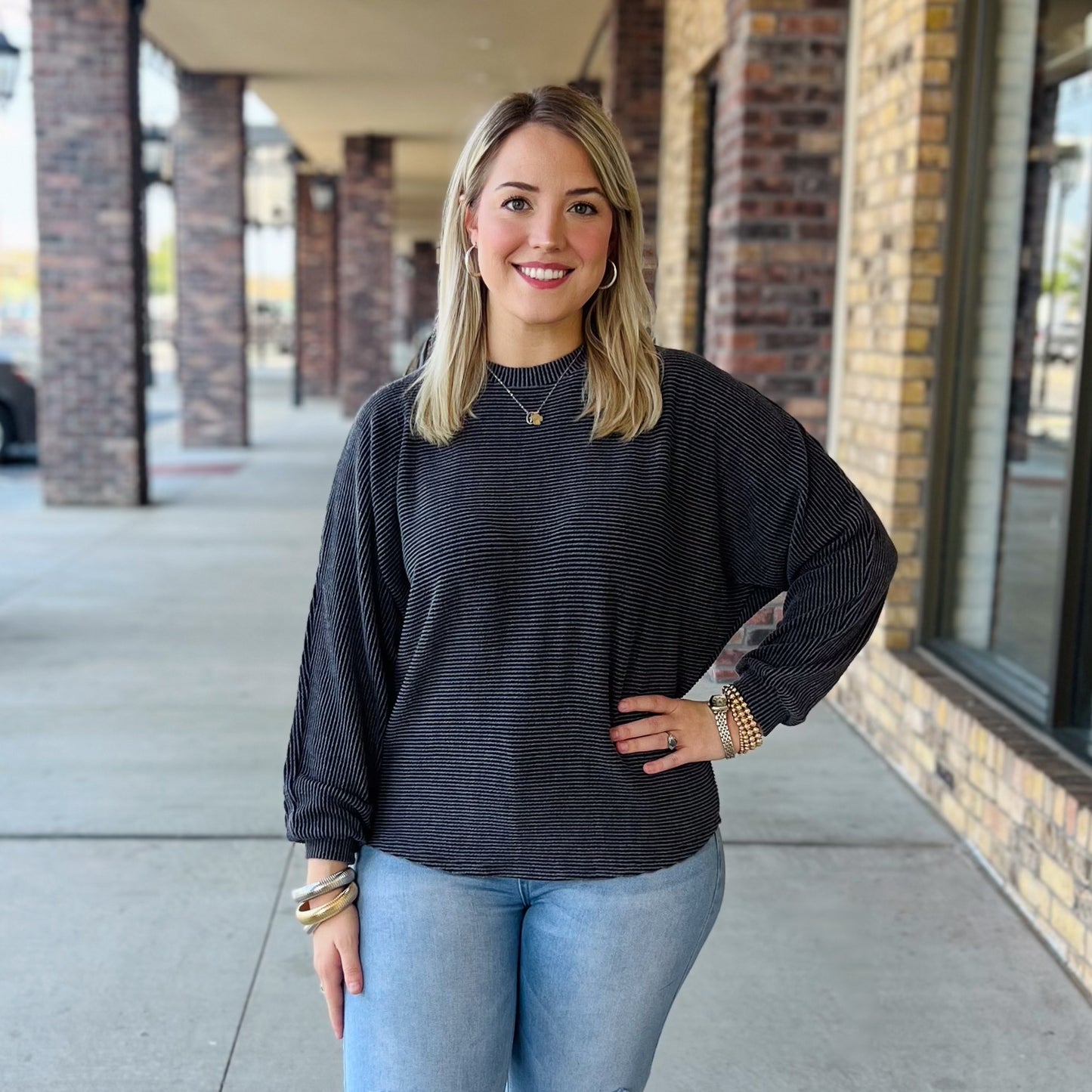 Solid Ribbed Long Sleeve Tops