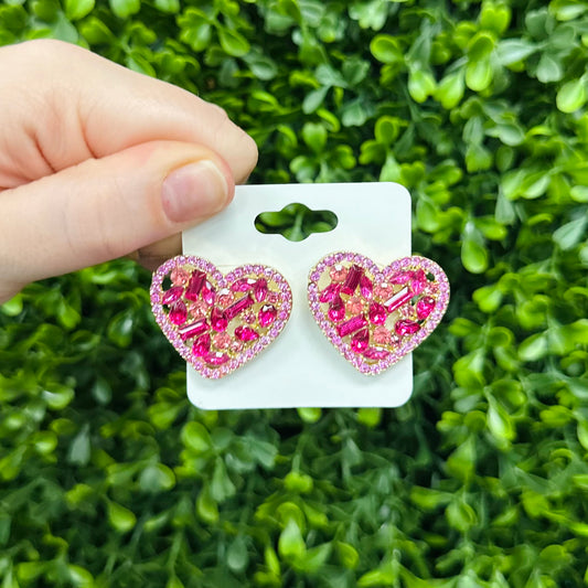 Pink Heart Stone Earring