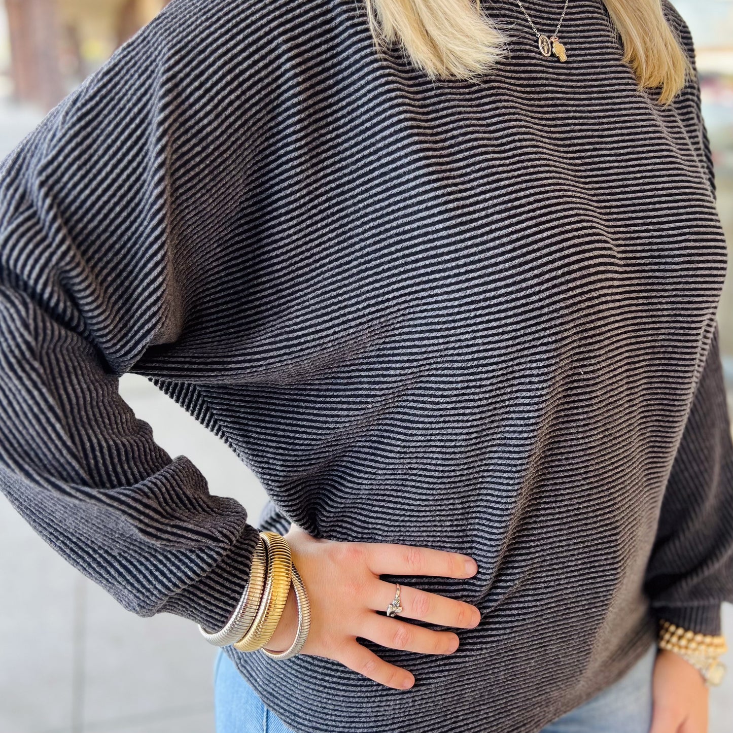 Solid Ribbed Long Sleeve Tops