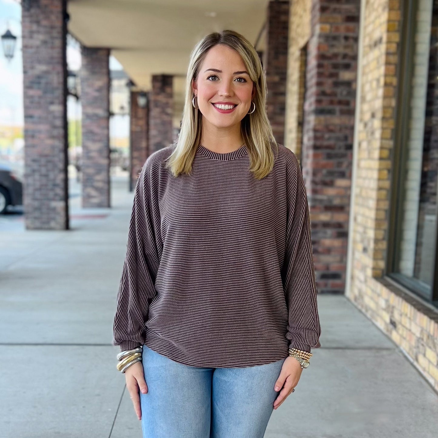 Solid Ribbed Long Sleeve Tops