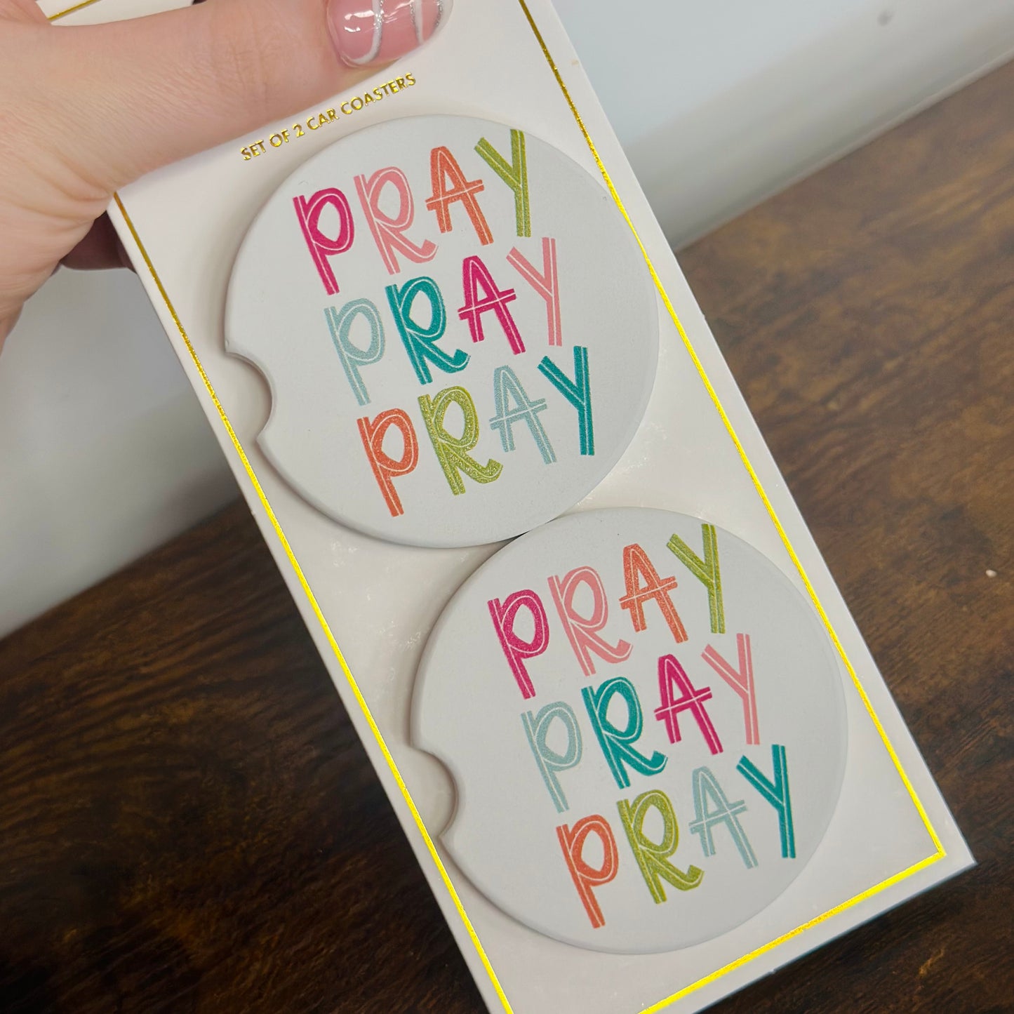 Pray Pray Pray Ceramic Car Coasters