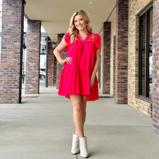 Umgee Embroidered Coral Pink Dress
