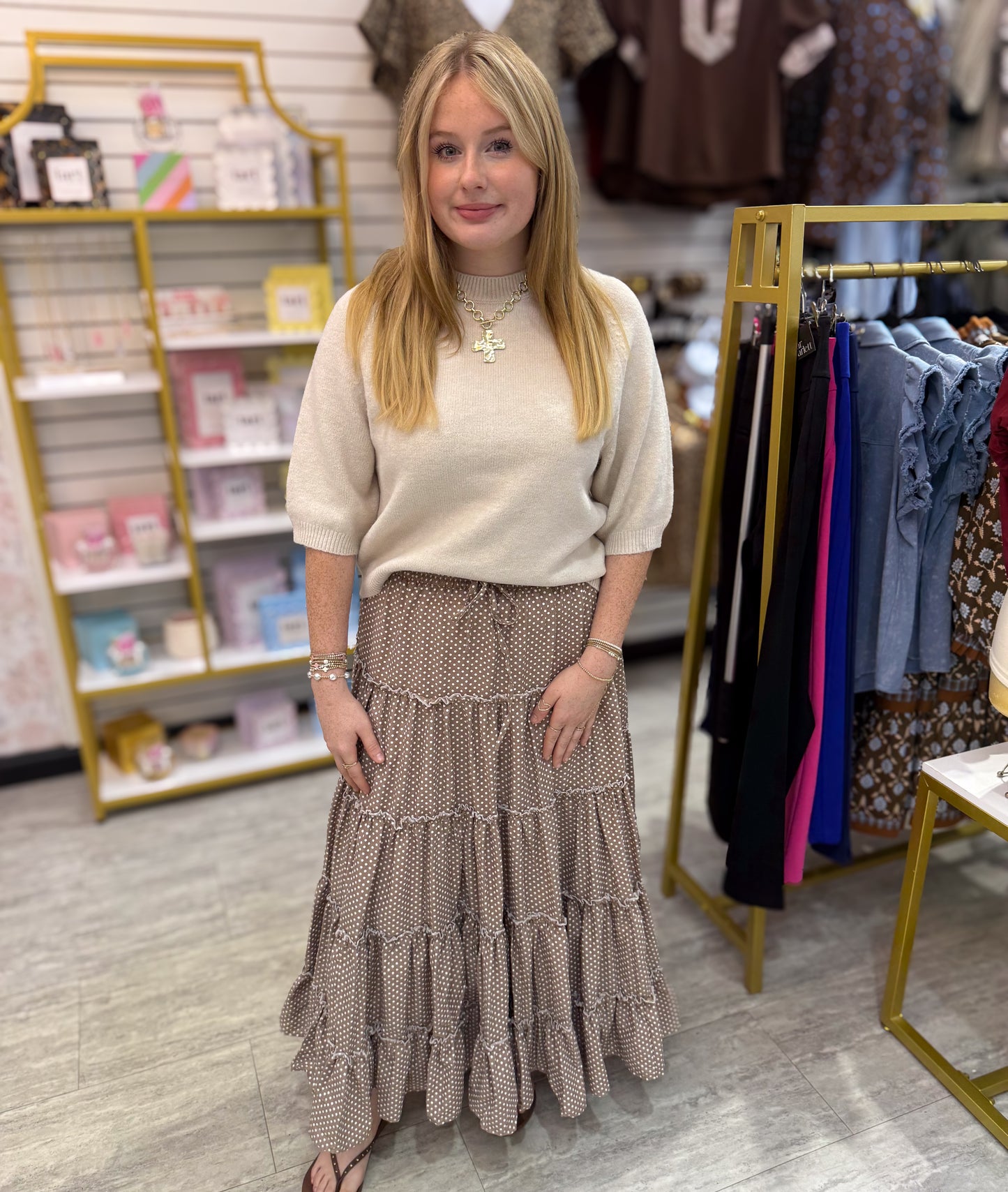 Charming Mocha Polka Dot Skirt