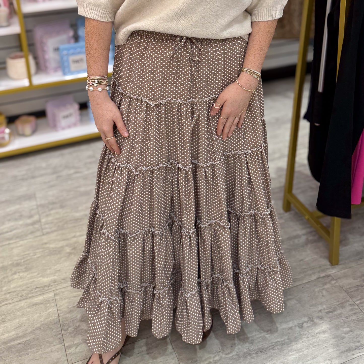 Charming Mocha Polka Dot Skirt