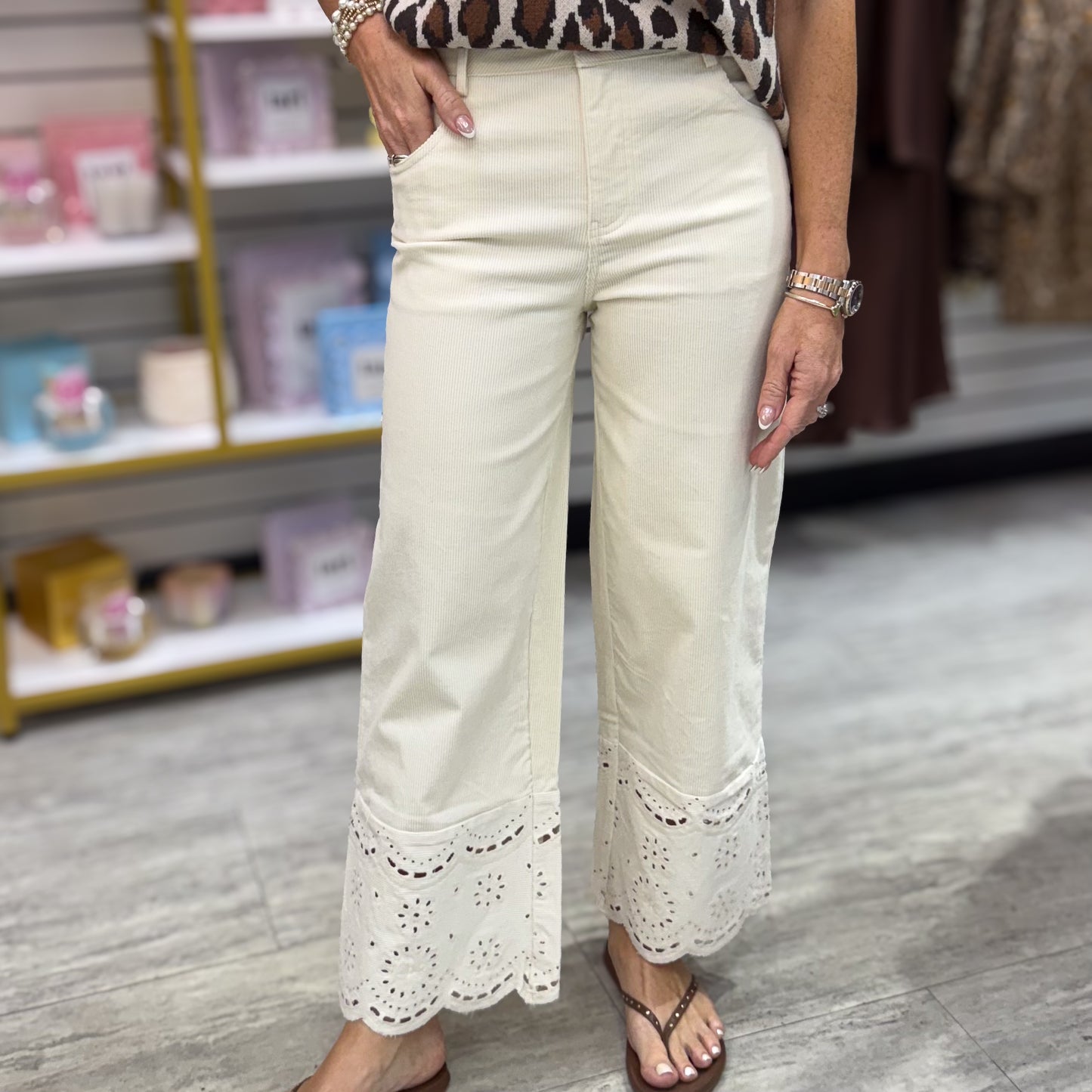 Embroidery-Detailed Corduroy Pants