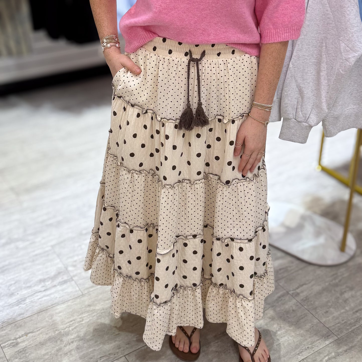 Mixed Dots Tiered Skirt