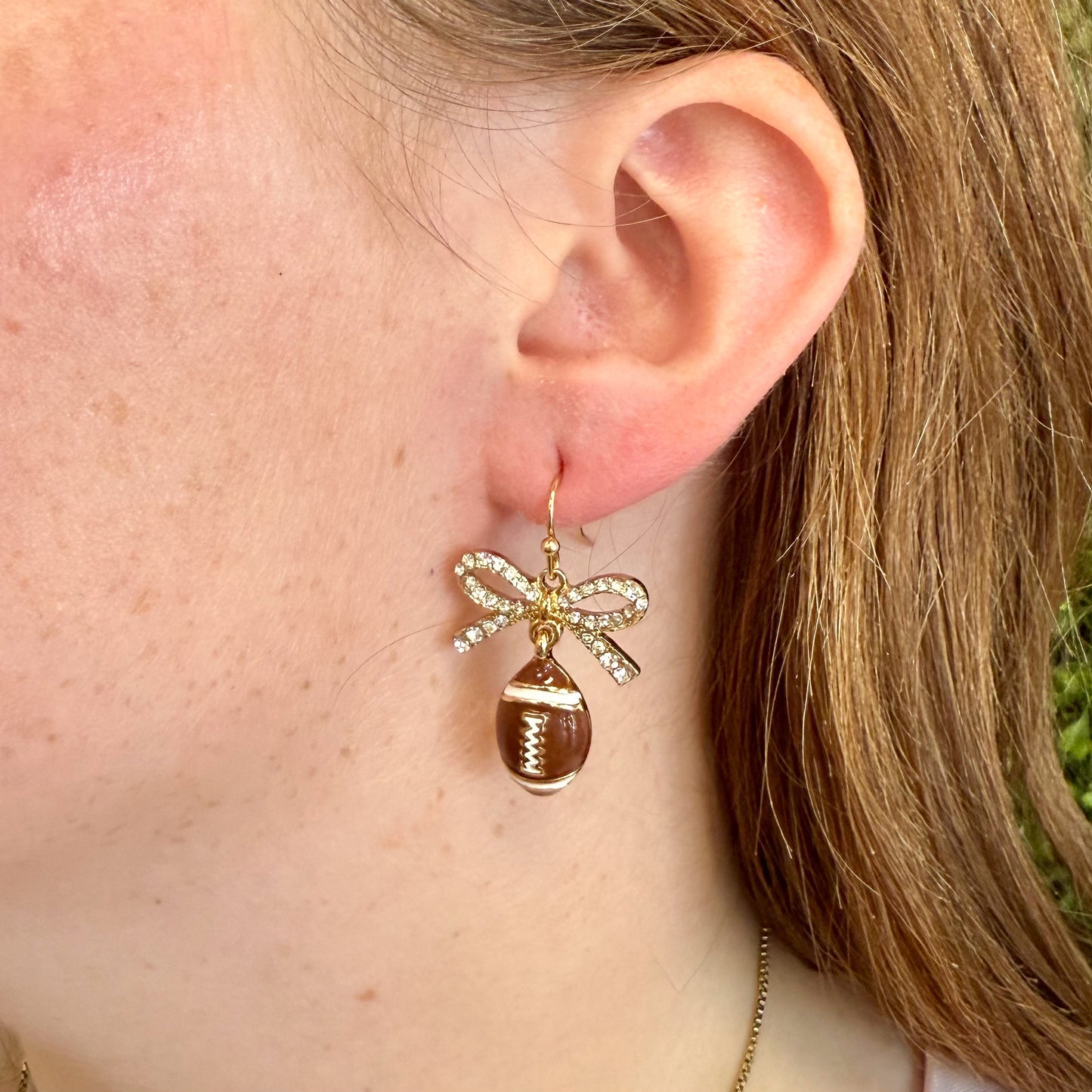 Rhinestone Bow Football Earring