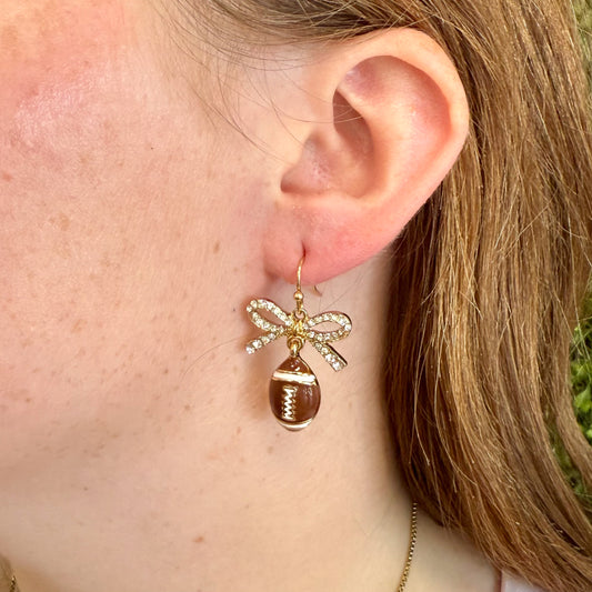 Rhinestone Bow Football Earring