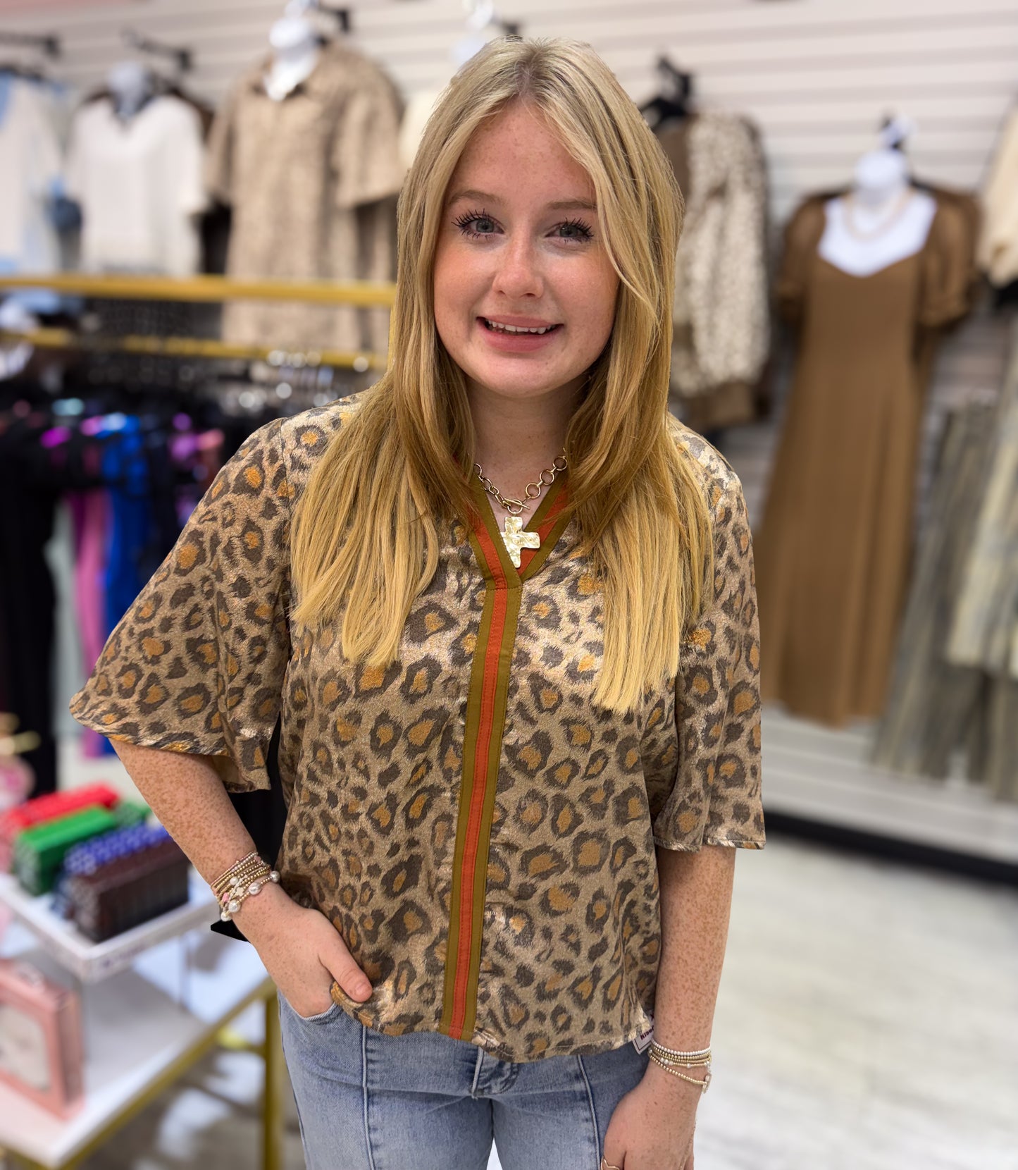 Shimmer Leopard Fall Top