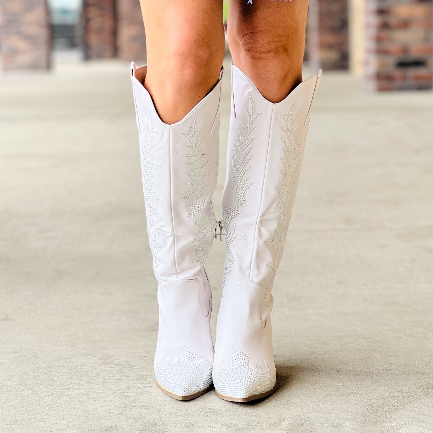 White Western Boots with Rhinestones