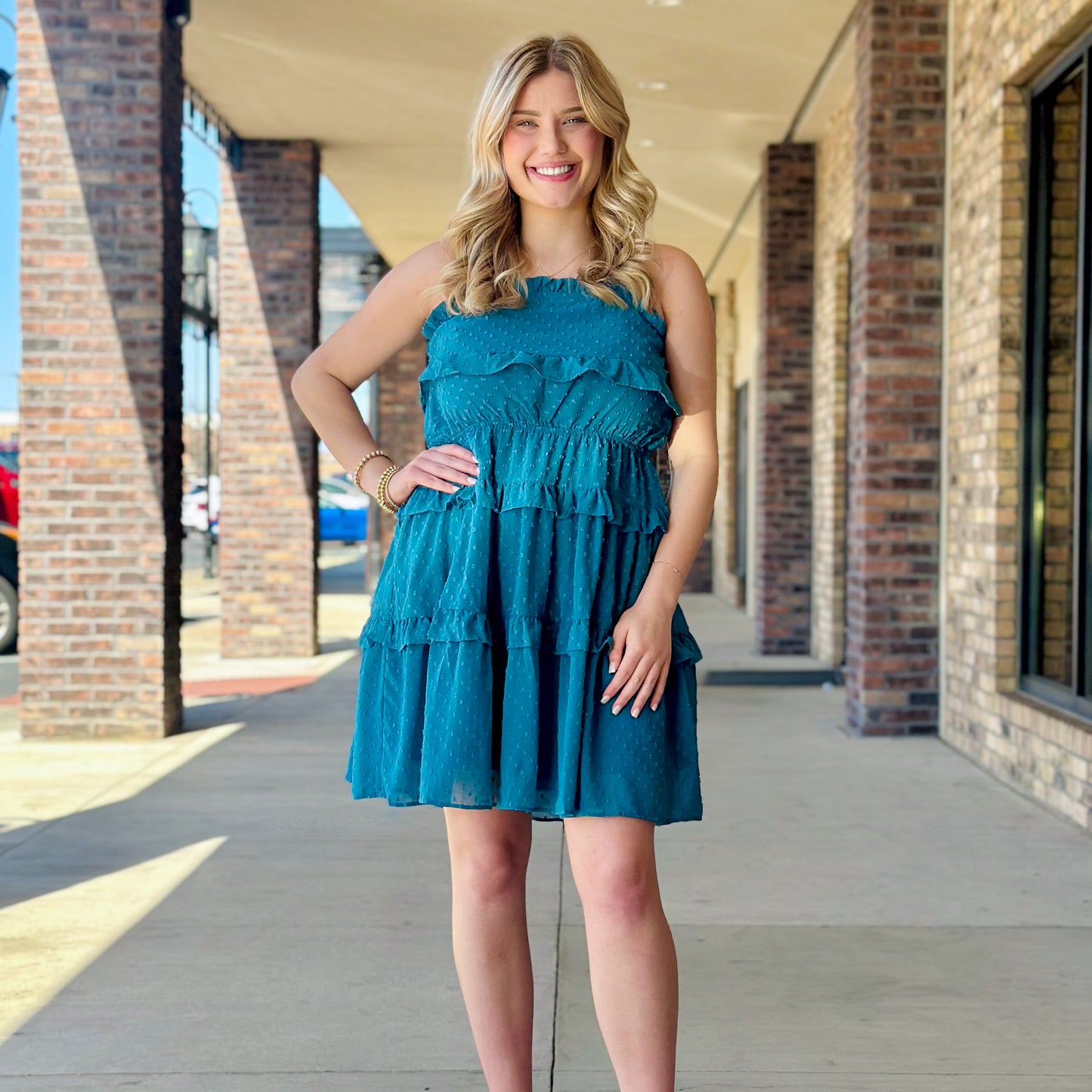 Setting The Bar Tiered Teal Dress