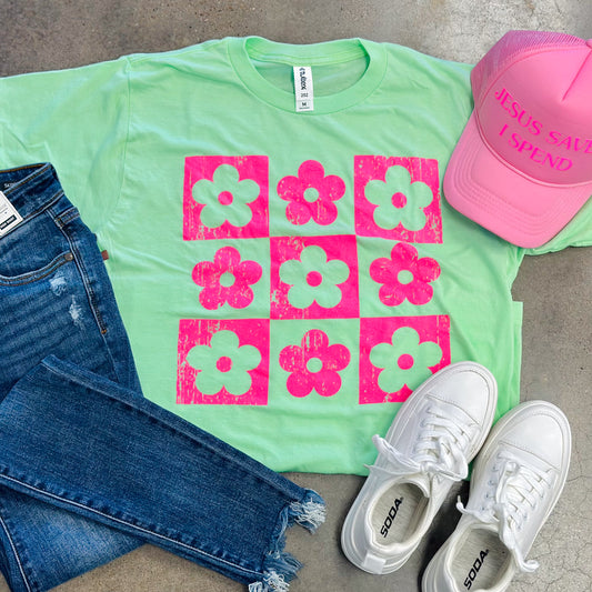 Pink & Green Flower Tee