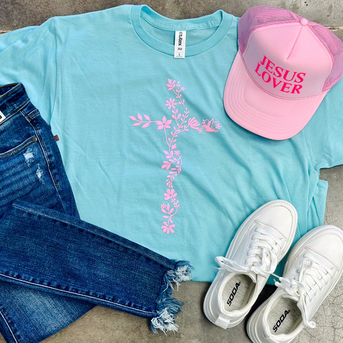 Pink Floral Cross Tee