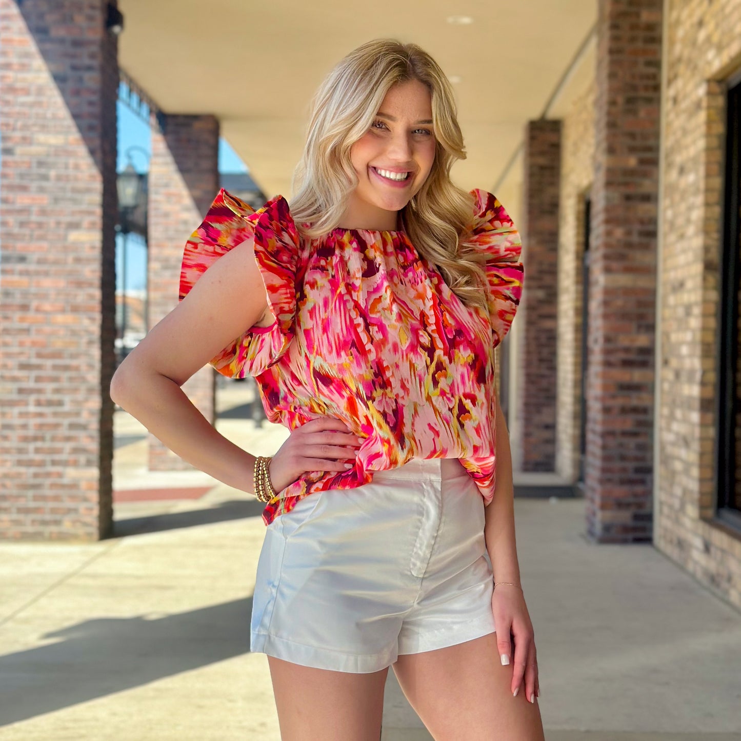 Sunset On Fire Ruffle Top