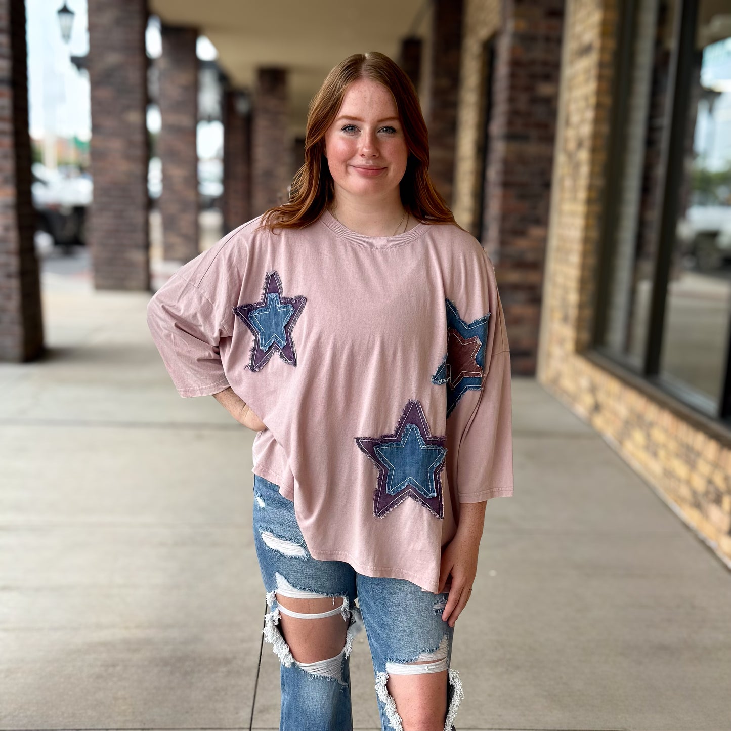 Mineral Washed Star Patch Oversized Top
