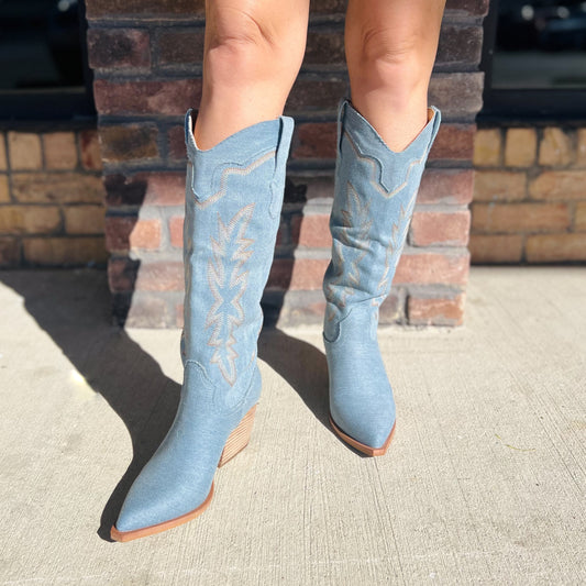 Indigo Denim Western Boots