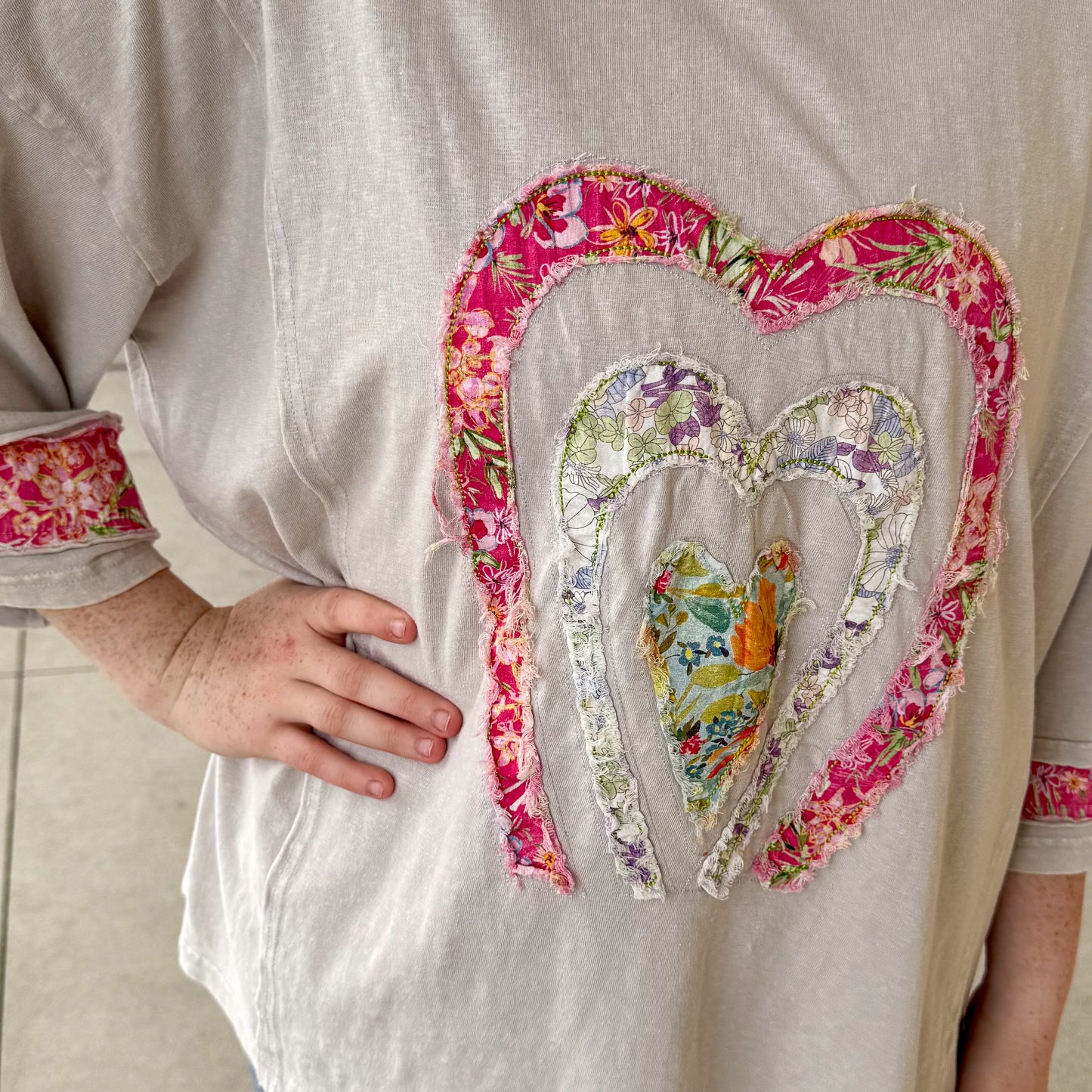 Heart Patch Front Mineral Washed Knit Top
