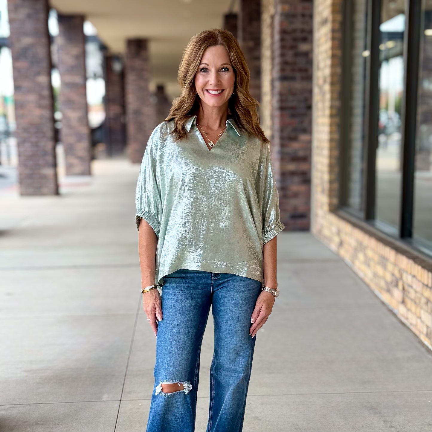 Sage Shimmer Blouse