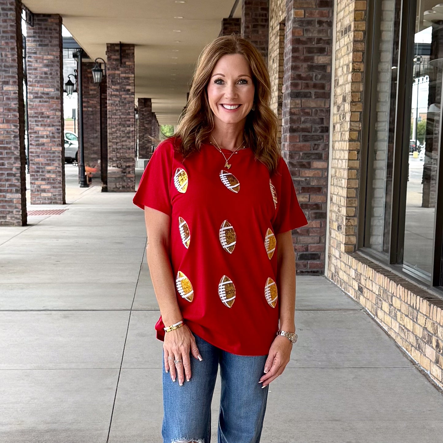 Sequin Football Top-Red
