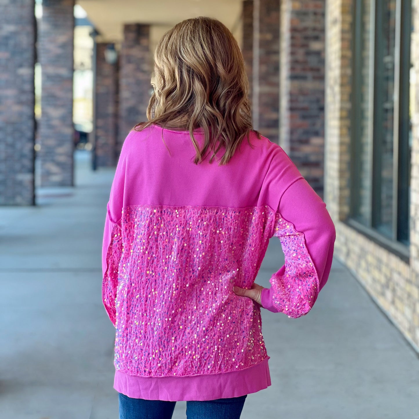 Business in the Front Party in the Back Pink Pullover