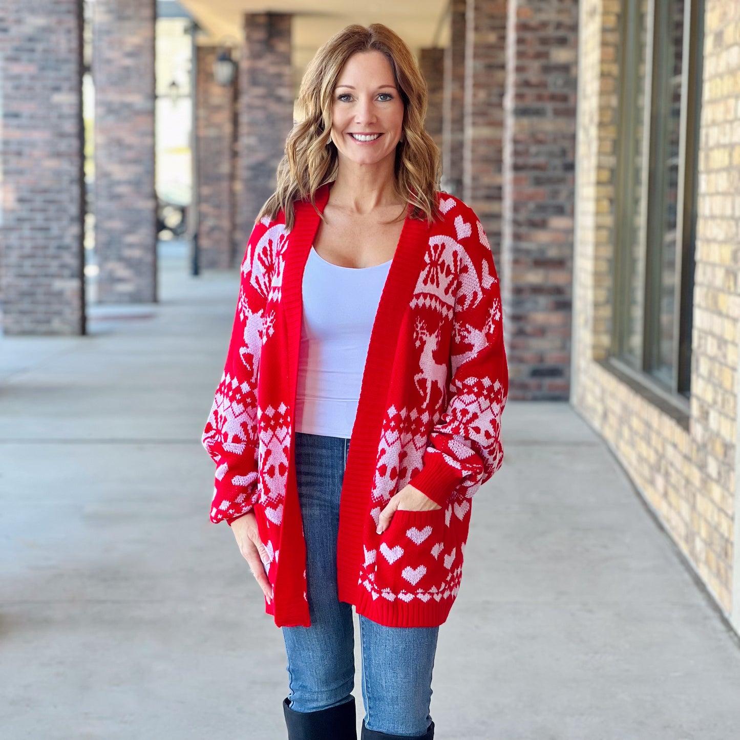 Christmas Open Front Long Sleeve Cardigan