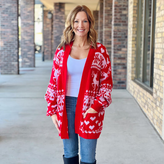 Christmas Open Front Long Sleeve Cardigan