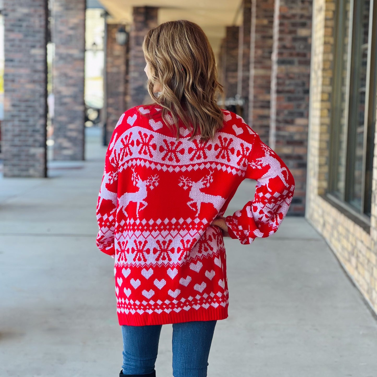 Christmas Open Front Long Sleeve Cardigan