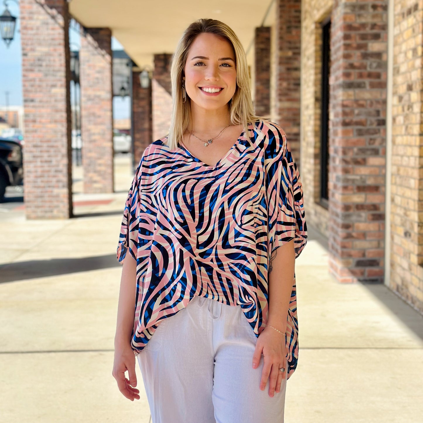 Pink Skyline Zebra Print Blouse