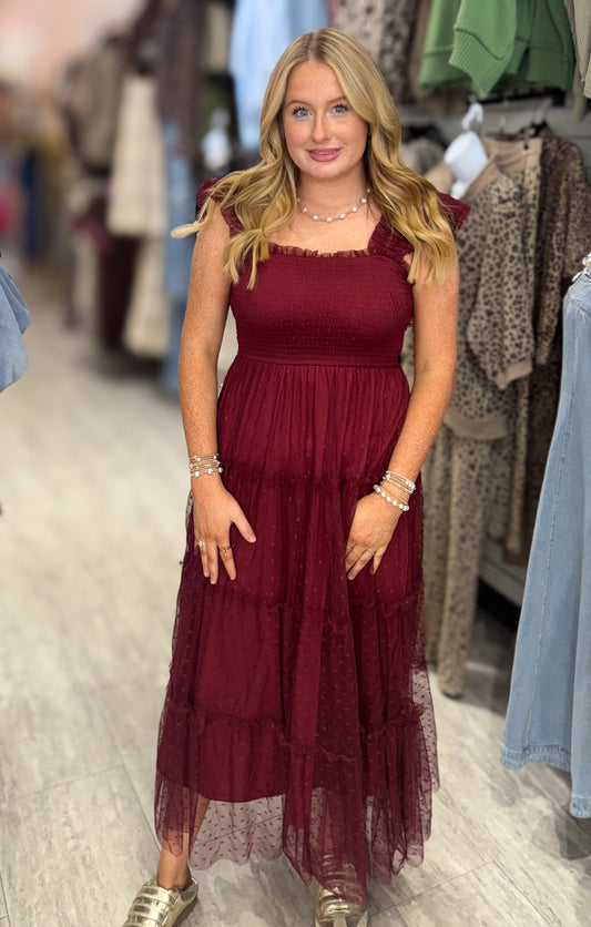 Burgundy Dot Darling Dress