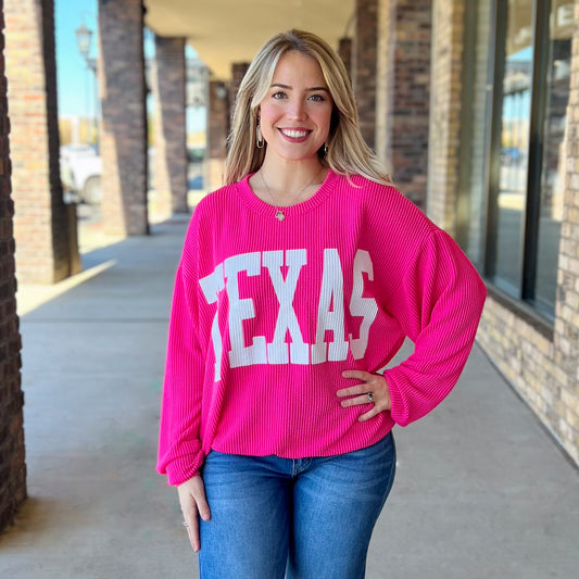 Texas Ribbed Neon Pink & Blue Long Sleeve