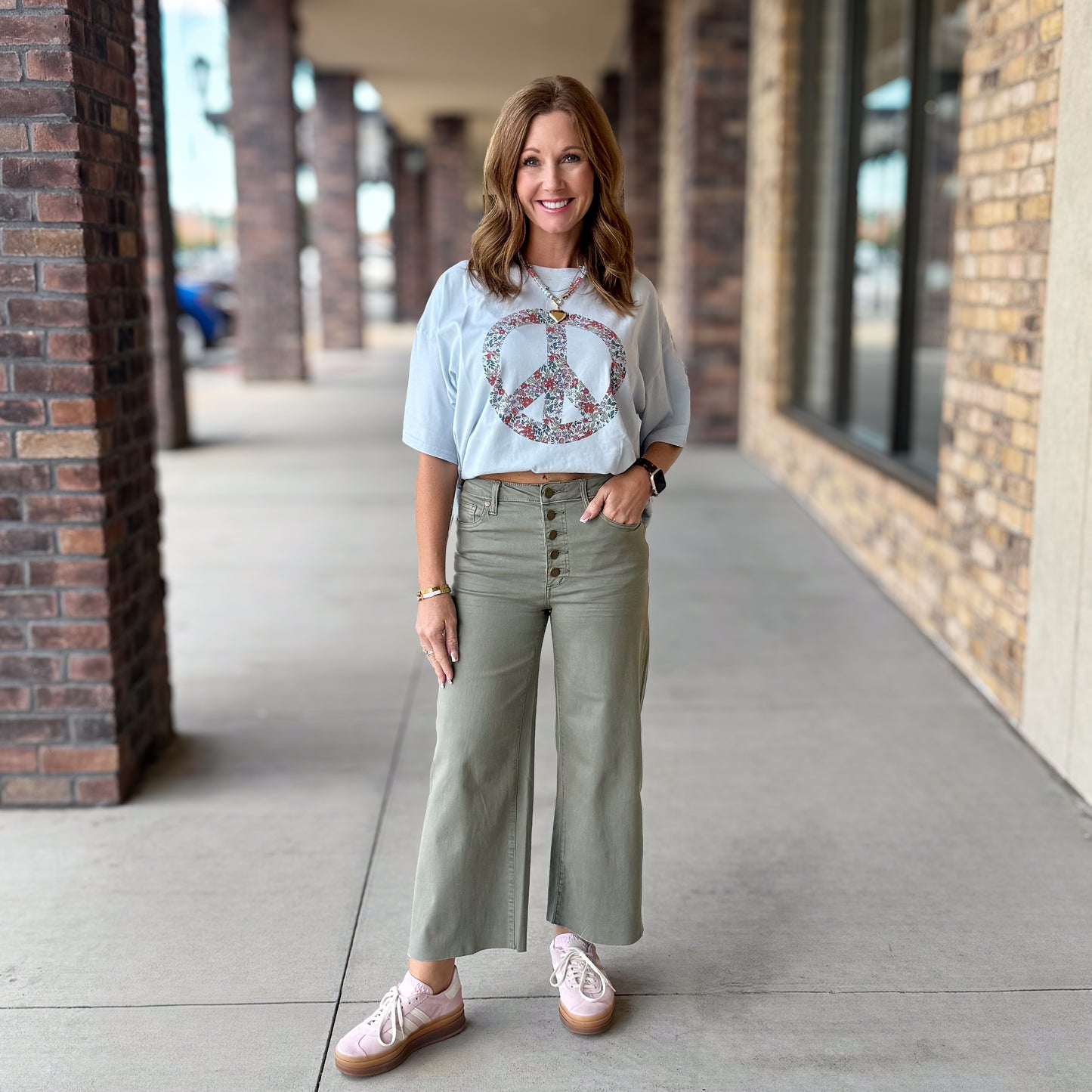 Button Front Stretch Twill Pants: Olive