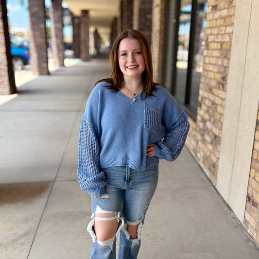 Open Knit Sleeve Sweater