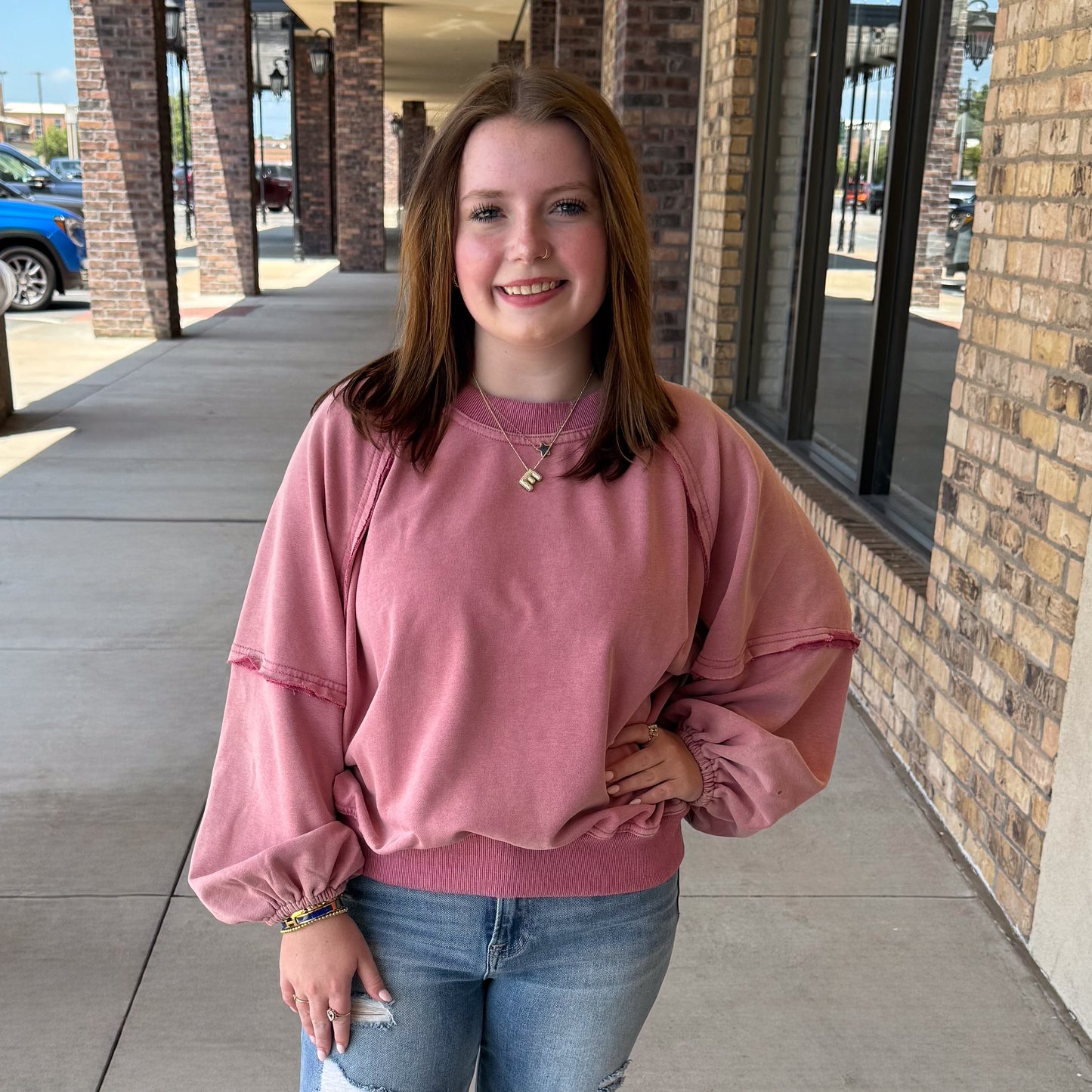 Trendy Raw Hem Pullover Sweatshirt: Mauve