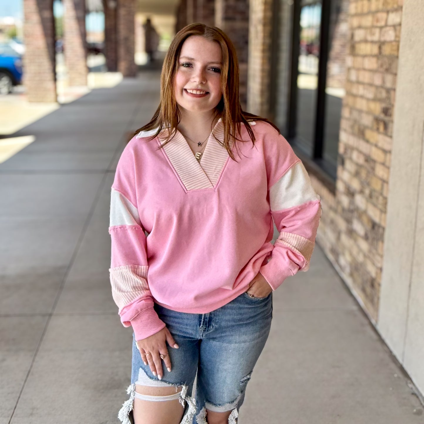 Pink Candy Stripe Long Sleeve Top
