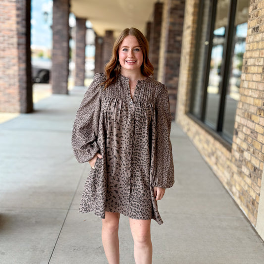 Animal Print Button Down Swing Dress