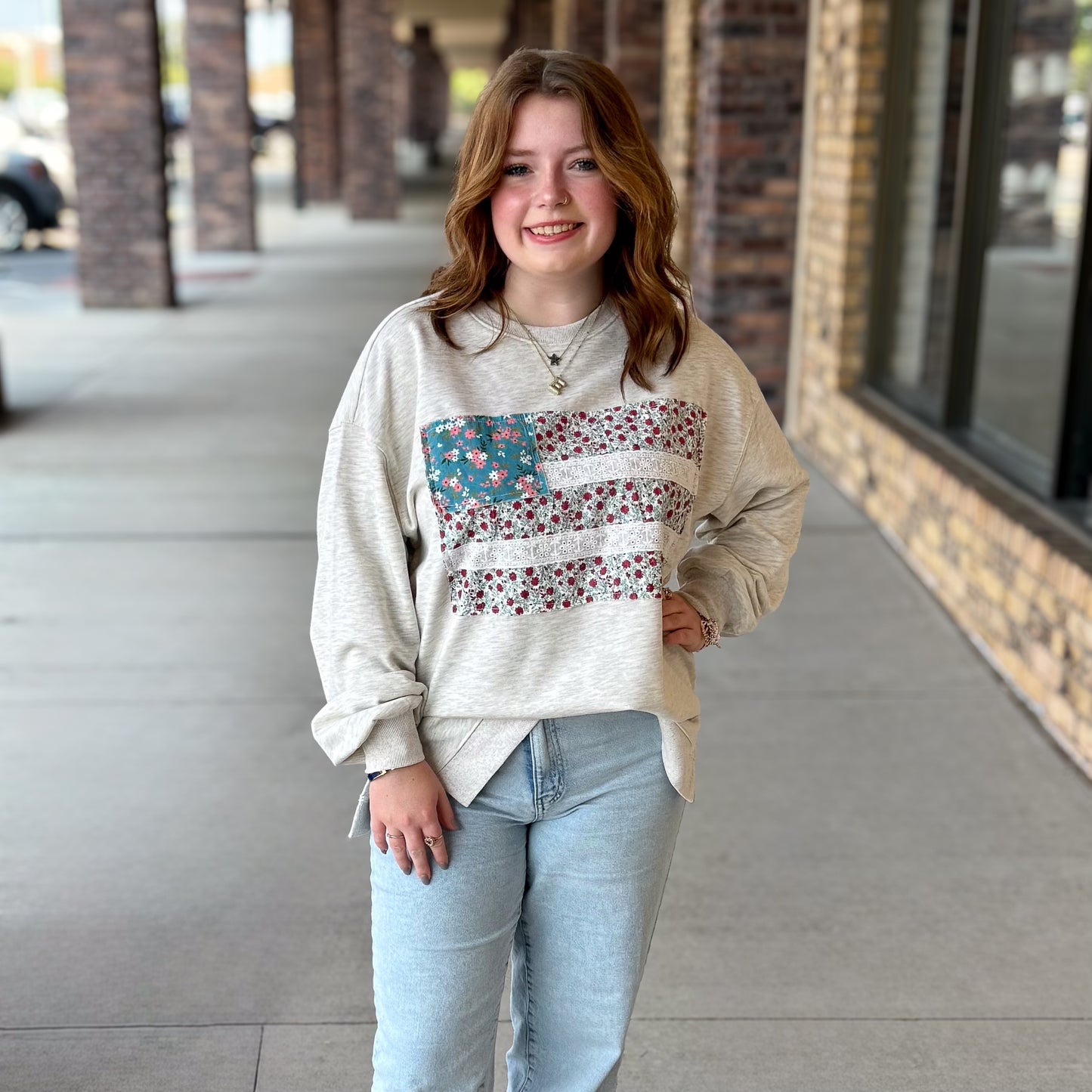 American Flag Patchwork Long Sleeve Top