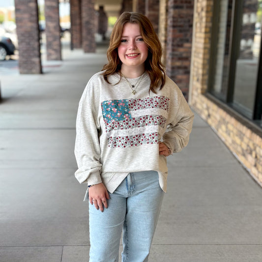 American Flag Patchwork Long Sleeve Top