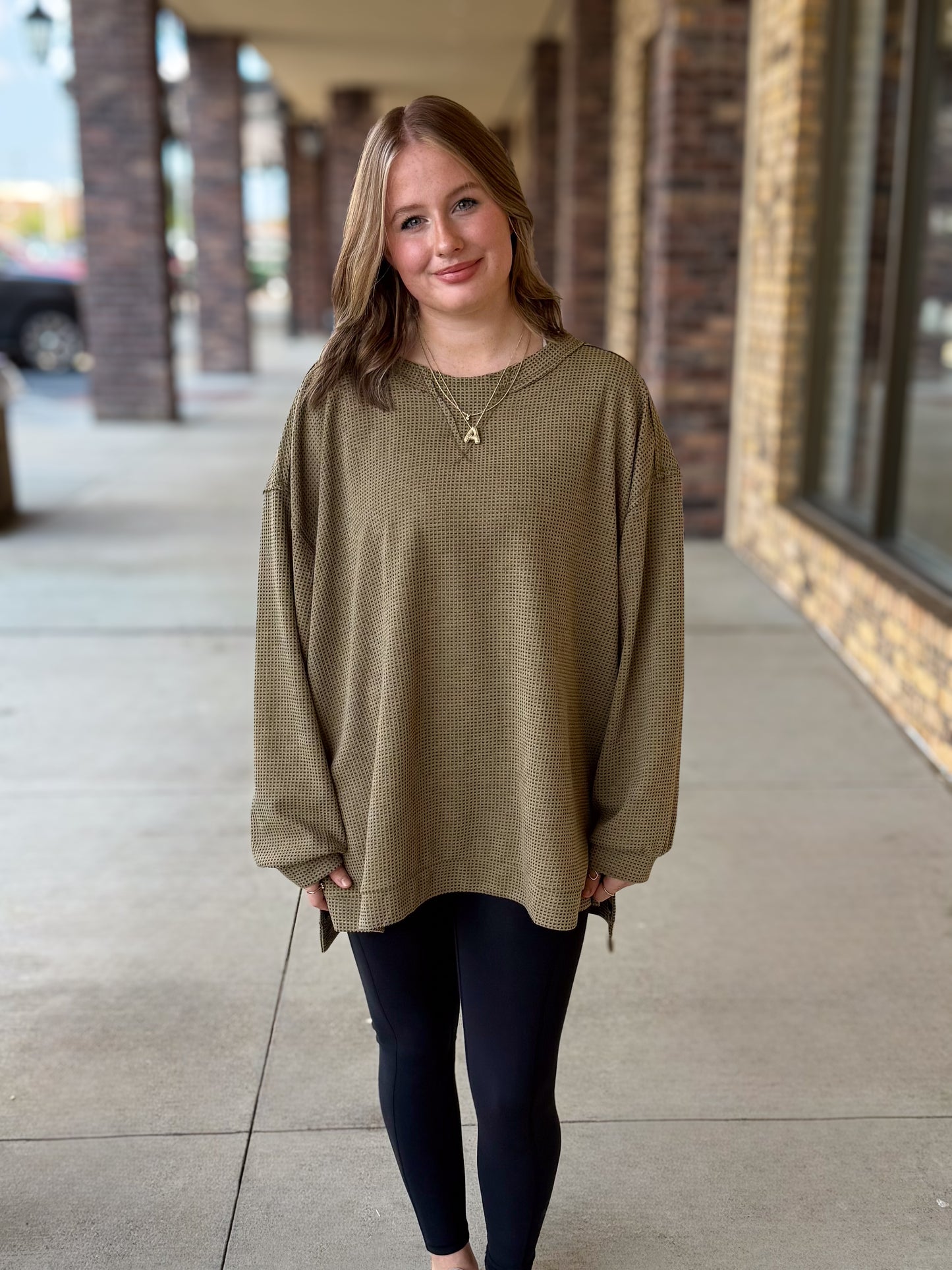 Oversized Waffle Tunic Top